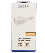 Zgear 2 Port Portable Charger USB Car and Wall Charger w Folding AC Plug... - $178.86 MXN