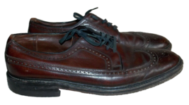 Vintage Brown Pebbled Wing Tip Leather OXFORD 10D Men Shoe Tie Lace Roun... - $49.99