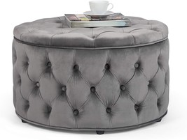 Homebeez Round Velvet Storage Ottoman, Button Tufted Footrest Stool Coffee Table - $173.98