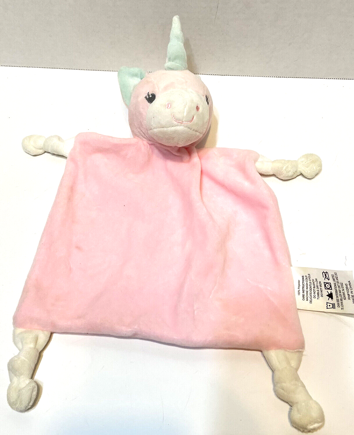 Dan Dee Pink Lovey Rattle Security Plush Unicorn Blanket Knotted Corners - $12.60
