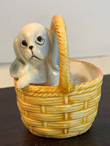 Vintage dog in basket porcelain figure Japan - £10.10 GBP