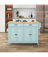 Kitchen Island Cart with 4 Door Cabinet and Two Drawers - Mint Green - £220.69 GBP