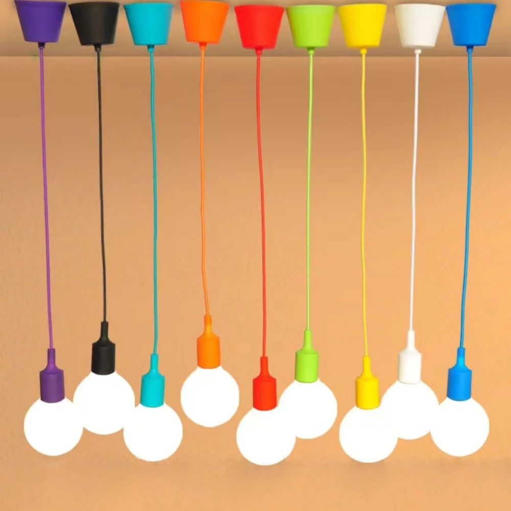E27 Silica Gel Pendant Light with Eletrical Wire Green/Yellow/Red Pendan... - $7.93