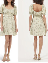 ASTR Mini Dress Puff Short Sleeve Floral Sage Green Size Large L 10-12 New NWT - £19.55 GBP