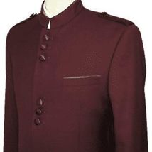 Mens Suit Apollo King Banded Collarless Chinese Mandarin Wide Leg AG96 Burgundy image 2