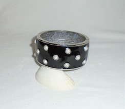 Ann Taylor Bracelet Clamper Bangle Black Lacquer White Imitation Pearls - £11.45 GBP