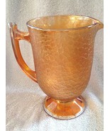 Jeanette Marigold Carnival Glass Pitcher Crackle Pattern 8&quot; Vintage - £23.67 GBP