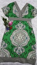 Phoebe Couture Women&#39;s100% Silk V-neck Print Empire Waist Dress Sz 4 - $25.73