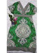 Phoebe Couture Women&#39;s100% Silk V-neck Print Empire Waist Dress Sz 4 - $35.30 CAD