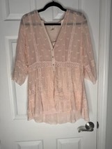 SUNDANCE 100% Silk Light Pink Eyelet Layered Babydoll Blouse Size M Boho... - $35.53