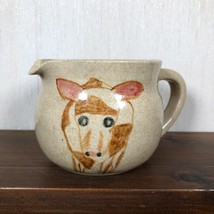 Handmade Pottery Cow Creamer Pitcher Natural Color with Brown Cow 3 1/4&quot; High - £13.54 GBP