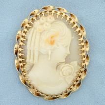 Large Vintage Cameo Pin or Pendant in 14K Yellow Gold - £1,130.77 GBP