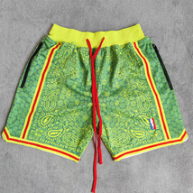 Los Angeles Lakers Basketball Shorts with Pockets Green Bandana Style Pr... - £39.23 GBP