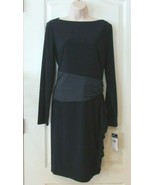 Chaps Satin Ruffle Long Sleeve Sheath Dress Navy Women&#39;s Sz L NWT MSRP$110 - $30.42