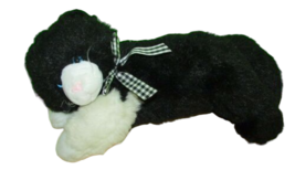 1995 plush Dakin soft classics Toys R us black white cat gingham bow blue eyes - $10.39