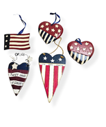 American Flag Heart Ornaments 5 Piece Lot Wood Resin Rustic Americana Pa... - £22.08 GBP