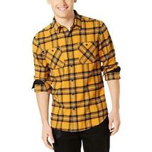 American Rag Mens Plaid Long Sleeves Button-Down Top Yellow, Small - £13.30 GBP