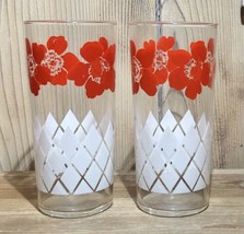 MCM Vintage Federal Glass Co Red/White Flower/Diamond Set of 2 Drinking Glasses - £15.03 GBP