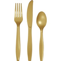 24 Assorted Glitter Gold Wedding Birthday Party Tableware Plastic Cutlery Set - £10.65 GBP