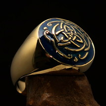 Perfectly crafted domed Mens Unity Costume Brass Ring Celtic Triquetra Knot Blue - £21.19 GBP