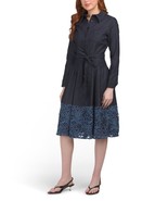 Teri Jon by Rickie Freeman Stretch Denim Lace Hem Shirt Dress in Dark De... - $316.80