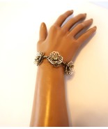 Vintage Tennis Bracelet w Metalwork Floral Pattern Clear Rhinestone Silv... - €17,52 EUR