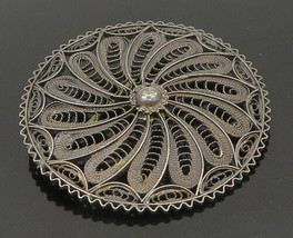 ISRAEL 925 Silver - Vintage Antique Floral Motif Wire Mesh Brooch Pin - BP9454 - £42.48 GBP