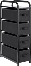 Black 4 Drawer Narrow Dresser Fabric Storage Tower Vertical Slim Storage Chest - £44.73 GBP