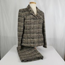 Jones New York Womens Tweed Skirt Suit Plaid Jacket 12 Skirt 8 Wool Blend Brown - £28.96 GBP