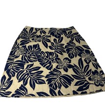 Talbots Petites Navy Cream Tropical Palm Fronds Stretch A-Line Skirt Size 6 - £31.59 GBP