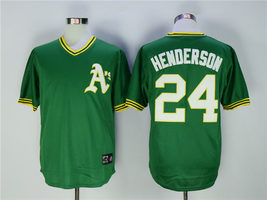 Athletics #24 Rickey Henderson Jersey Old Style Uniform Green - £35.41 GBP