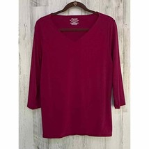 Chicos The Ultimate Tee Shirt Size 2 Large Fuscia Pink Vneck 3/4 Sleeve - £17.36 GBP