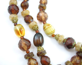 Rootbeer Beads Vintage Necklace Shades Of Cream To Golden Brown Ambertone 54&quot; - £14.93 GBP
