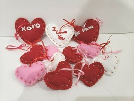 Valentines Day Hearts Felt Pink Red Heart Ornaments Decorations Set of 12 - £17.20 GBP