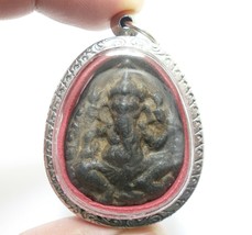 Lord Ganesha Ganesh Ganapati Hindu Clay Amulet Success God Lucky Antique Pendant - £62.71 GBP