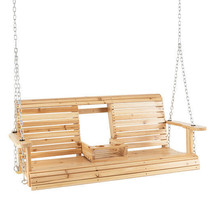 5 Feet Porch Swing Chair with Adjustable Chains and Foldable Cup Holders - Colo - £200.21 GBP