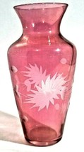 Vintage Ruby Pink Cranberry Round Flashed Etched Glass 5 1/2&quot; - £18.34 GBP