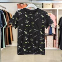 Rumi + Ryder Boys Space Tee Size Medium Black Pocket Shirt Rockets Plane... - $15.79
