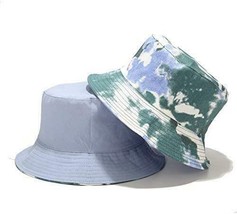 Women&#39;s Blue &amp; Green Tie Dye Sun Protection Double Side Reversible Bucket Hat - £9.93 GBP
