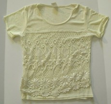 Luna Ivory Blouse Short Sleeve with Lace Overlay, Size M, Polyester Blend - $9.89