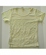 Luna Ivory Blouse Short Sleeve with Lace Overlay, Size M, Polyester Blend - $13.49 CAD