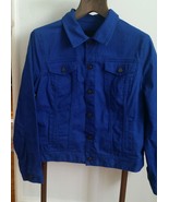 Womens Blue Denim TALBOTS blazer Jean Jacket Cotton Casual Stretch butto... - $15.79