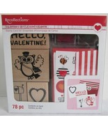 Recollections Valentine&#39;s Day Stamp Card Kit Owl Black Red Ink Hearts 78 Pc - £18.12 GBP