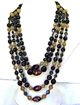Vintage Vendome 4 Strand Necklace Black Copper Murano Bead Gold Filigree... - $69.00