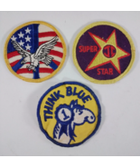 3 Vintage Sew On Patches Lot: American Eagle Peace, JC Super Star, Think... - $7.85