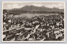 RPPC 1930s Lucerne Switzerland Cityscape Lake Mountains Vintage Postcard - $16.93