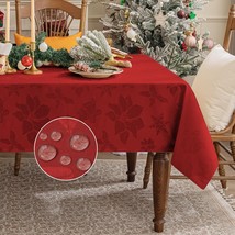 Christmas Rectangle Jacquard Tablecloth with Red Flower Waterproof Stain... - £29.61 GBP
