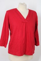 LL Bean L Red Supima Cotton Pintuck Pleat V-Neck Top - £14.01 GBP