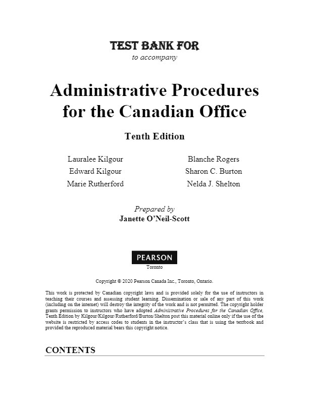 Test Bank For Administrative Procedures for the Canadian Office, 10th Ed... - $17.99