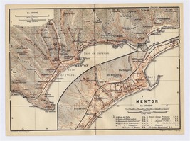 1914 Original Antique City Map Of Menton / PROVENCE-ALPES-COTE D&#39;azur / France - £18.72 GBP